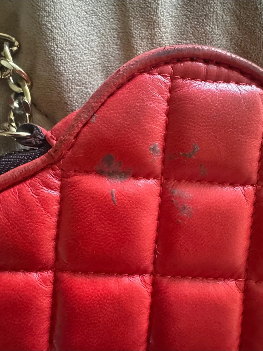 Carolina Herrera Quilted Red Heart Coin Pouch Keychain